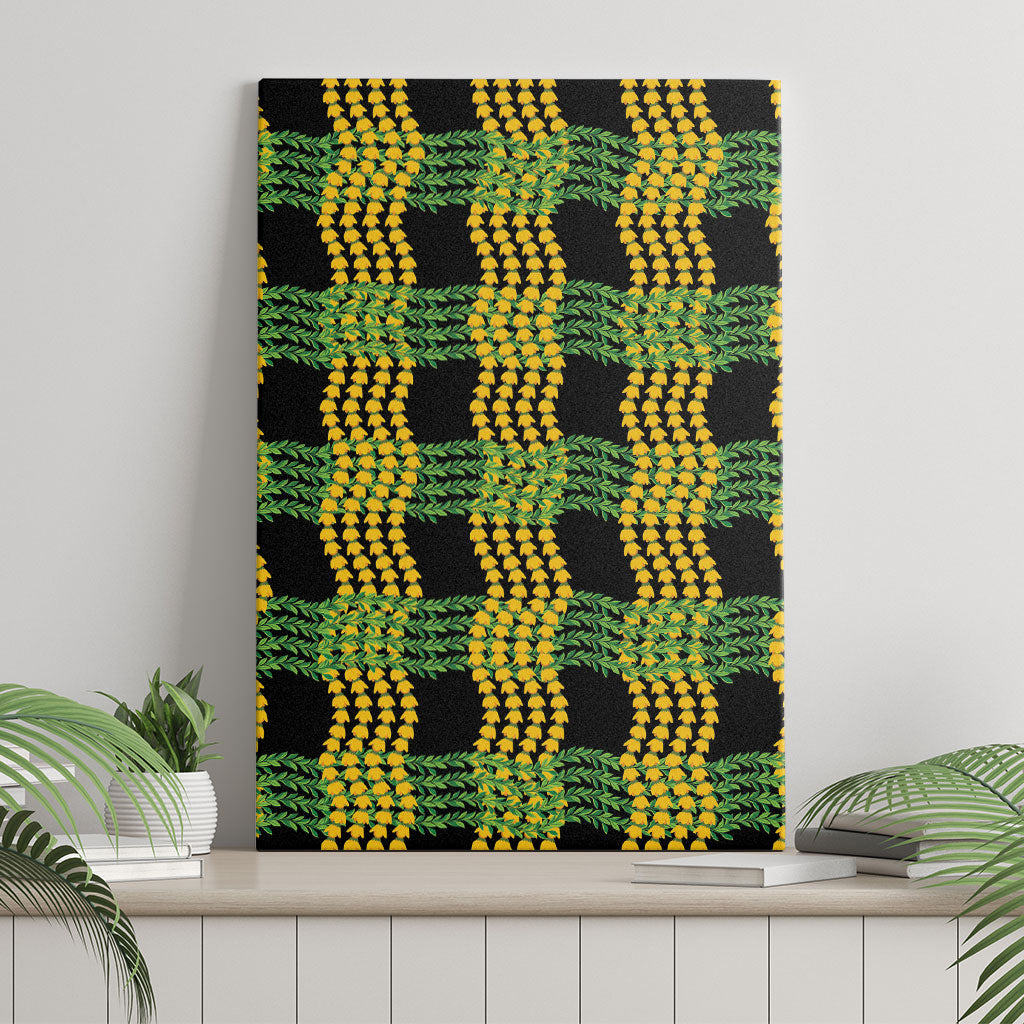 Aloha Hawaii Ilima Maile Lei Canvas Wall Art Palaka Inspired Hawaiian-plaid Black LT14 - Polynesian Pride