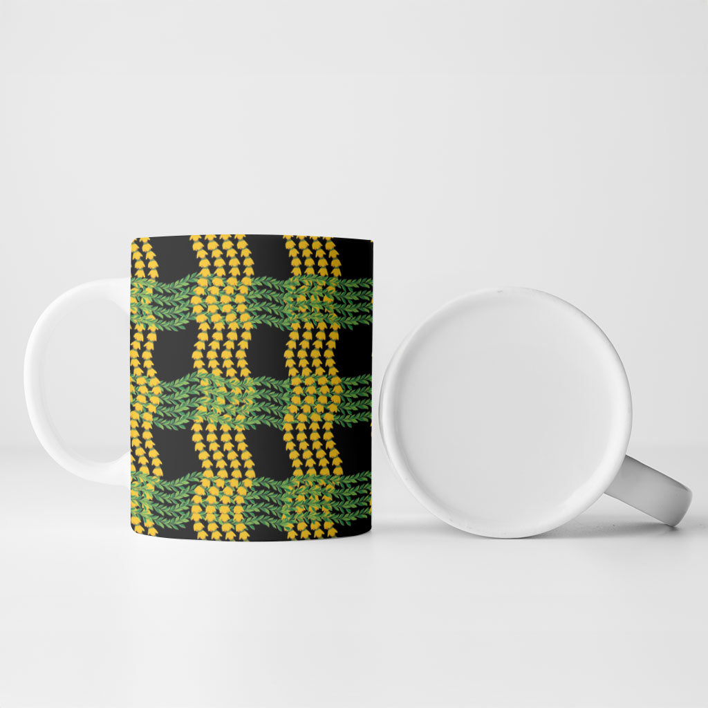 Aloha Hawaii Ilima Maile Lei Ceramic Mug Palaka Inspired Hawaiian-plaid Black LT14 - Polynesian Pride