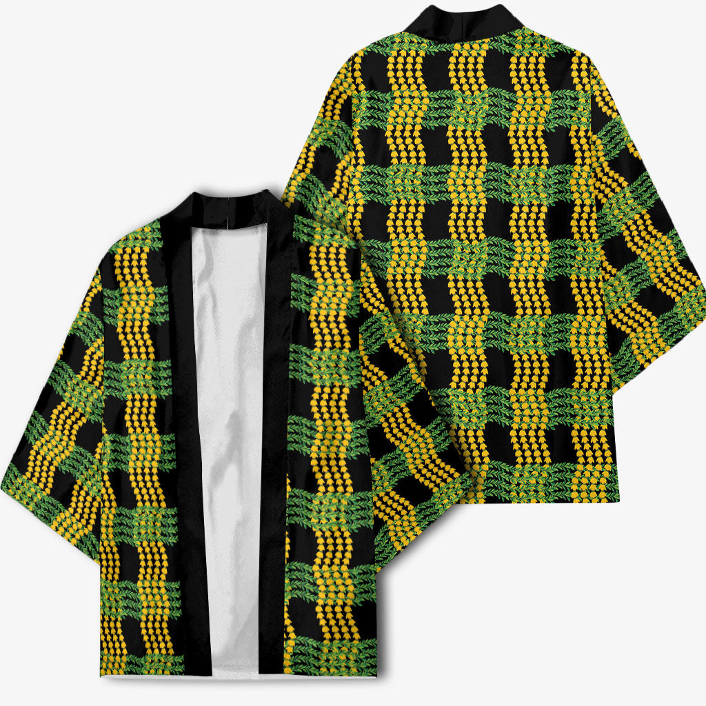 Aloha Hawaii Ilima Maile Lei Kimono Palaka Inspired Hawaiian-plaid Black LT14 - Polynesian Pride