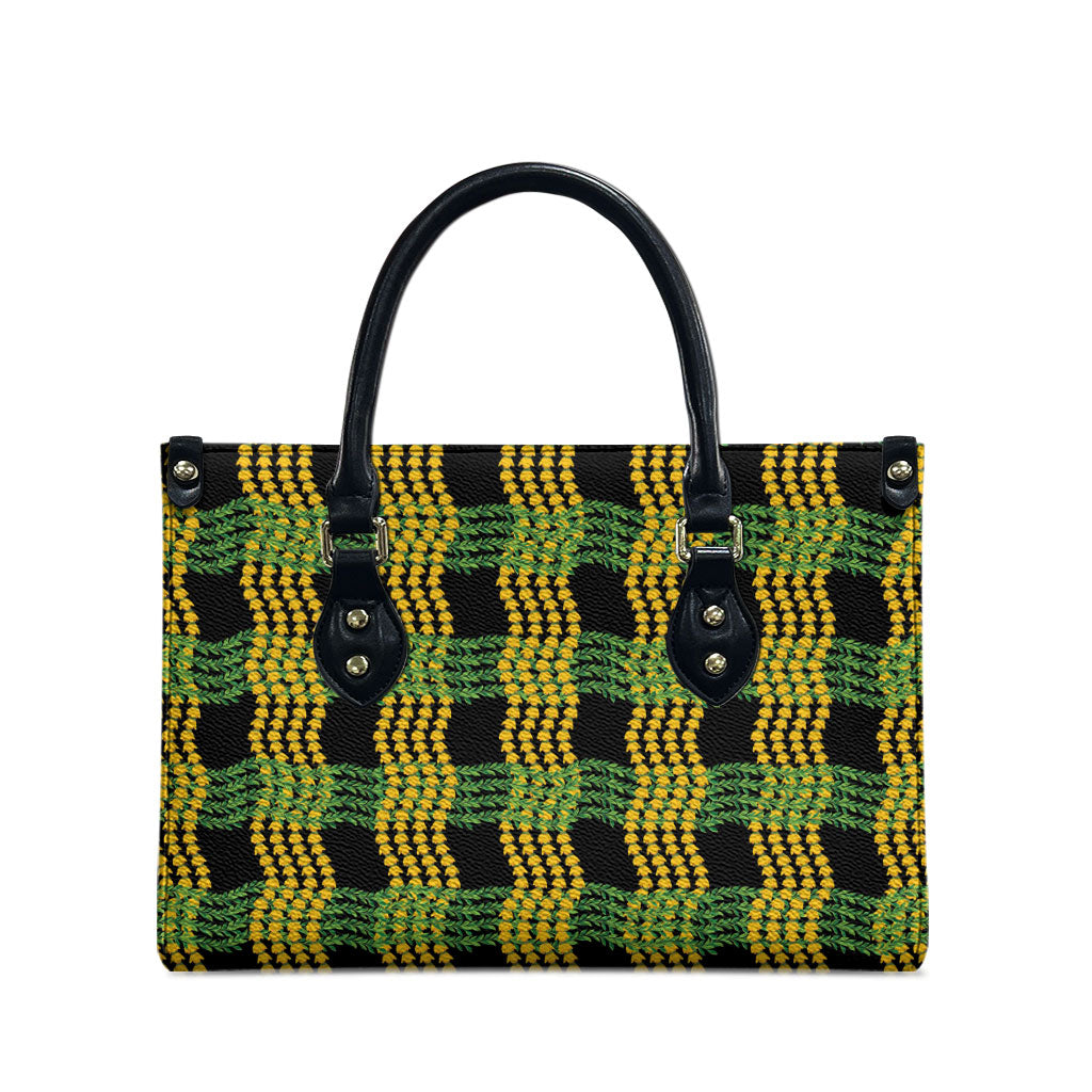 Aloha Hawaii Ilima Maile Lei Leather Bag Palaka Inspired Hawaiian-plaid Black LT14 - Polynesian Pride