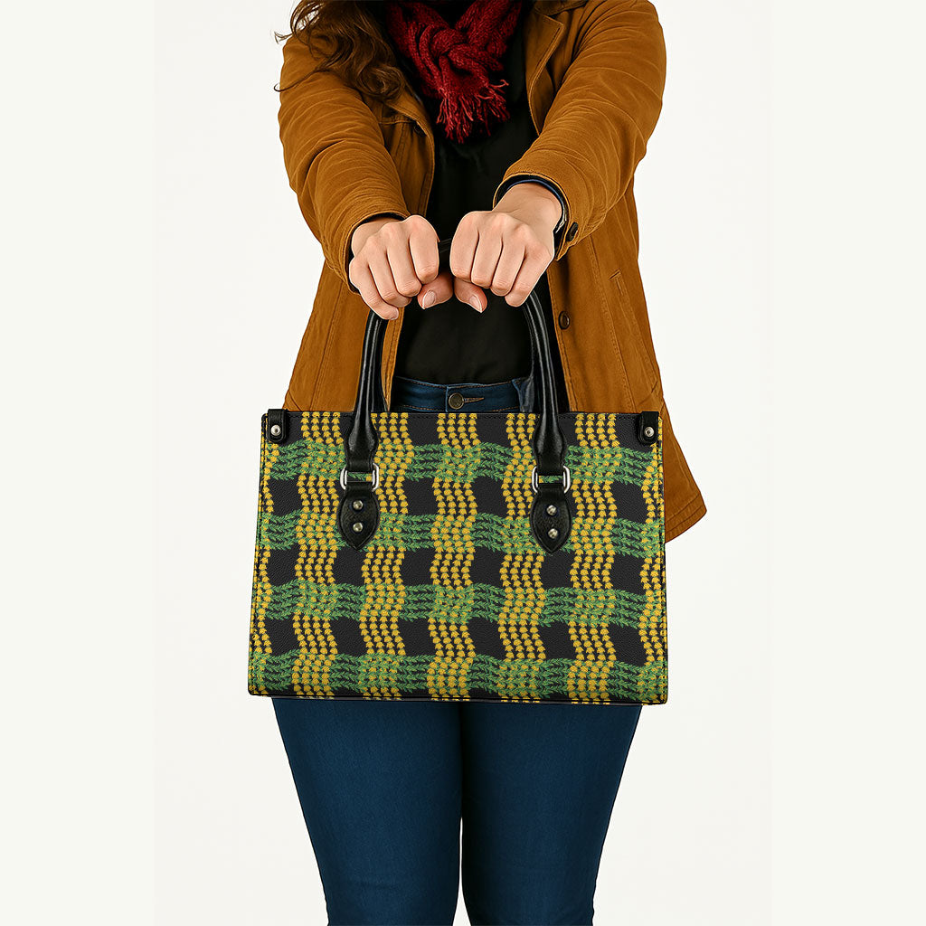 Aloha Hawaii Ilima Maile Lei Leather Bag Palaka Inspired Hawaiian-plaid Black LT14 - Polynesian Pride