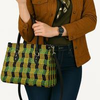 Aloha Hawaii Ilima Maile Lei Leather Bag Palaka Inspired Hawaiian-plaid Black LT14 - Polynesian Pride