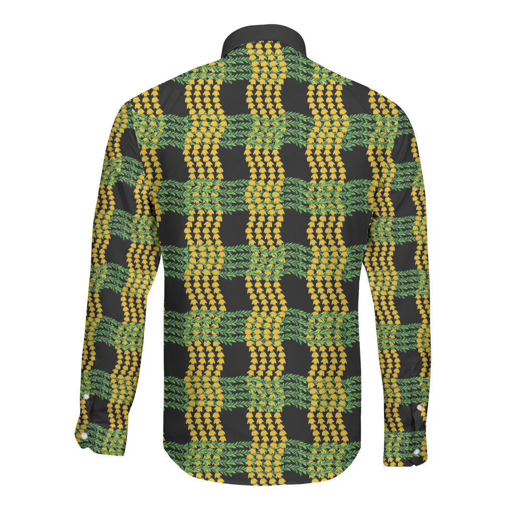 Aloha Hawaii Ilima Maile Lei Long Sleeve Button Shirt Palaka Inspired Hawaiian-plaid Black LT14 - Polynesian Pride