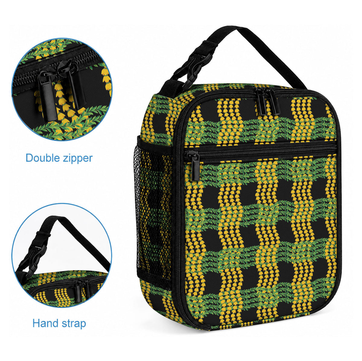 Aloha Hawaii Ilima Maile Lei Lunch Bag Palaka Inspired Hawaiian-plaid Black LT14 - Polynesian Pride