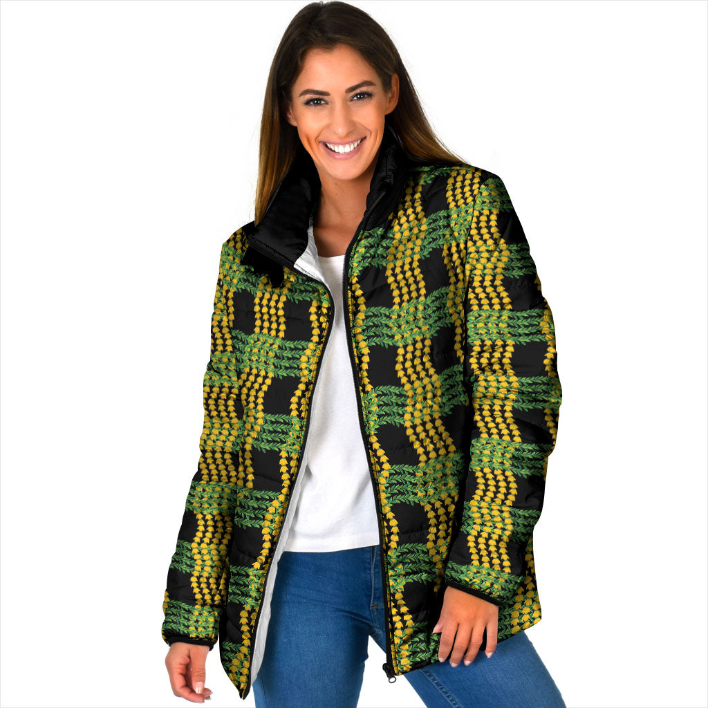 Aloha Hawaii Ilima Maile Lei Padded Jacket Palaka Inspired Hawaiian-plaid Black LT14 Women Black - Polynesian Pride