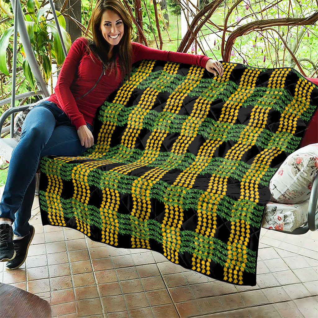 Aloha Hawaii Ilima Maile Lei Quilt Palaka Inspired Hawaiian-plaid Black LT14 - Polynesian Pride