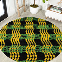 Aloha Hawaii Ilima Maile Lei Round Carpet Palaka Inspired Hawaiian-plaid Black LT14 Black - Polynesian Pride