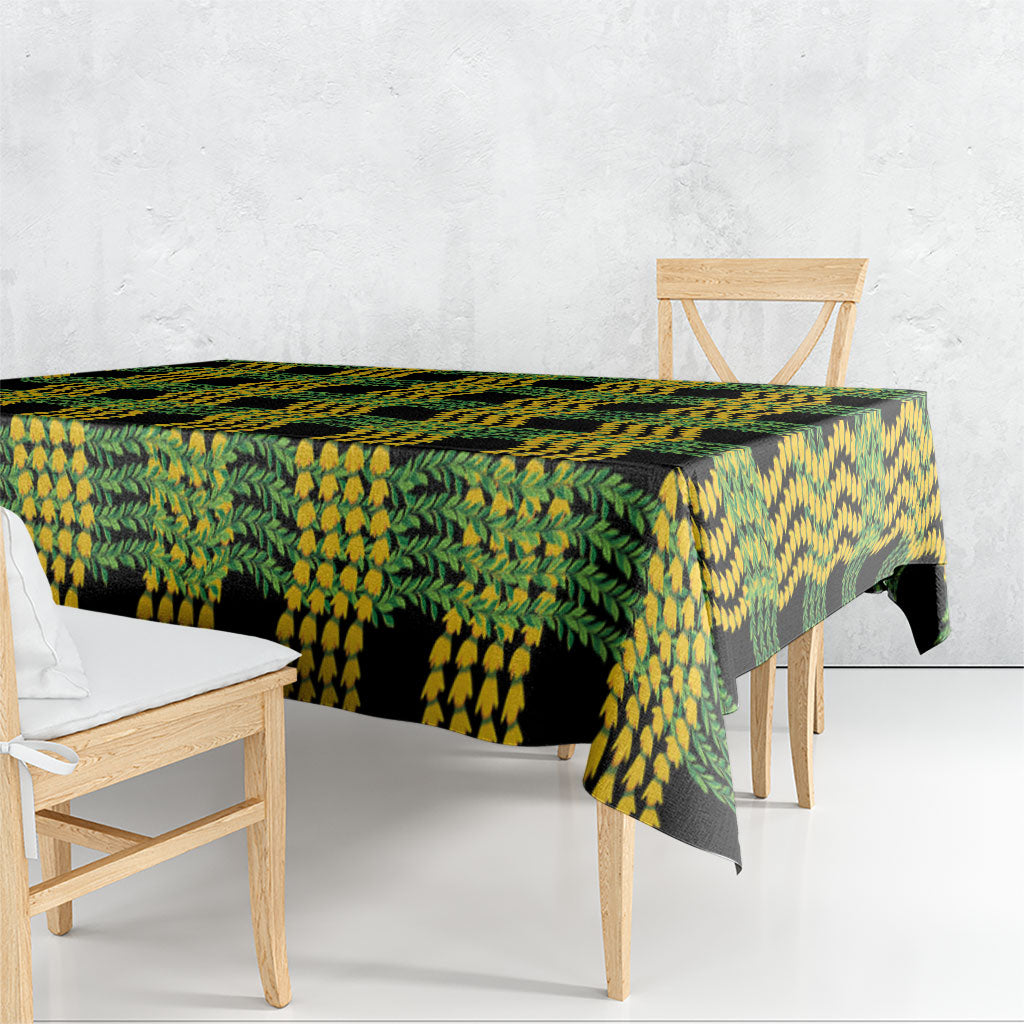 Aloha Hawaii Ilima Maile Lei Tablecloth Palaka Inspired Hawaiian-plaid Black LT14 - Polynesian Pride