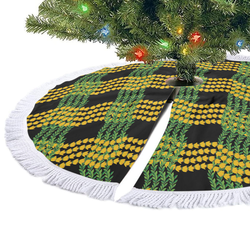 Aloha Hawaii Ilima Maile Lei Tree Skirt Palaka Inspired Hawaiian-plaid Black LT14 - Polynesian Pride