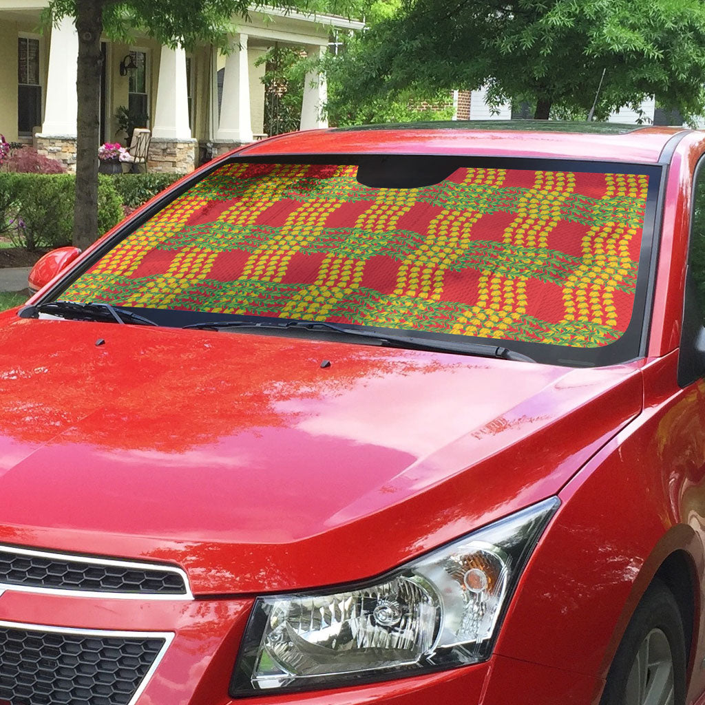 Aloha Hawaii Ilima Maile Lei Auto Sun Shade Palaka Inspired Hawaiian-plaid Red LT14 - Polynesian Pride