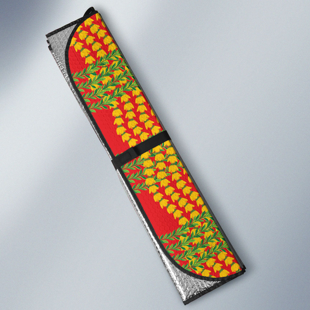 Aloha Hawaii Ilima Maile Lei Auto Sun Shade Palaka Inspired Hawaiian-plaid Red LT14 - Polynesian Pride