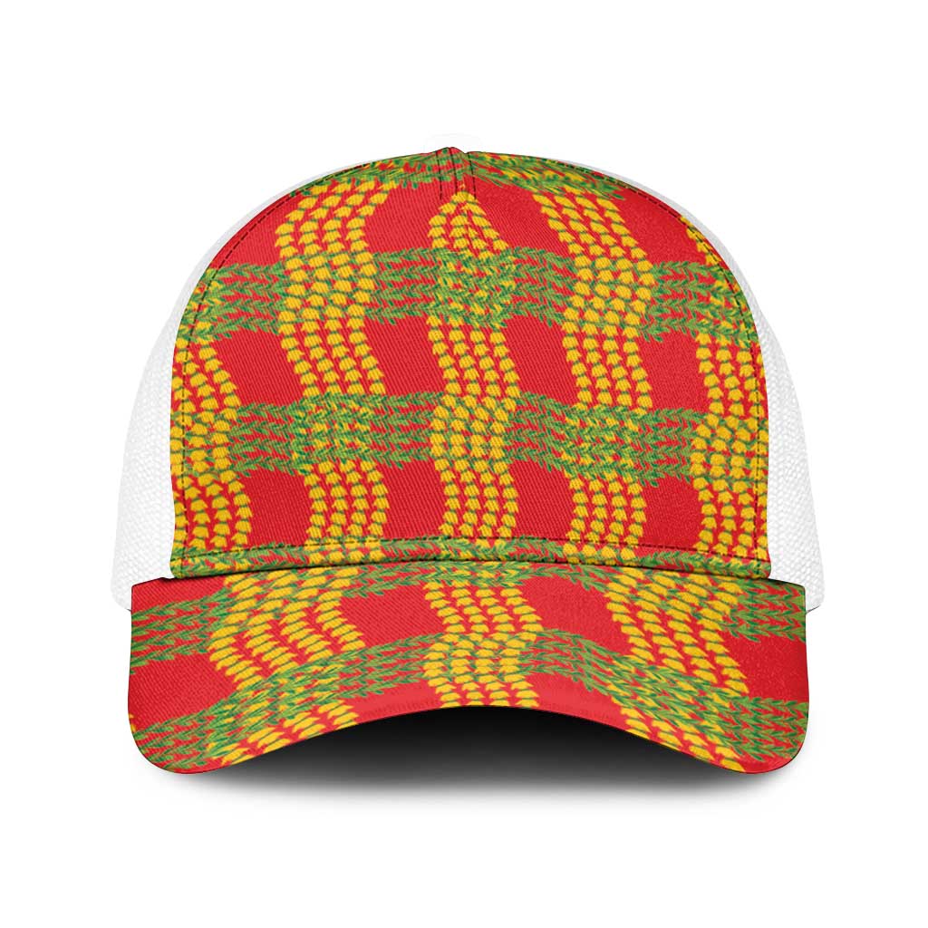 Aloha Hawaii Ilima Maile Lei Baseball Net Cap Palaka Inspired Hawaiian-plaid Red LT14 One Size White Red - Polynesian Pride