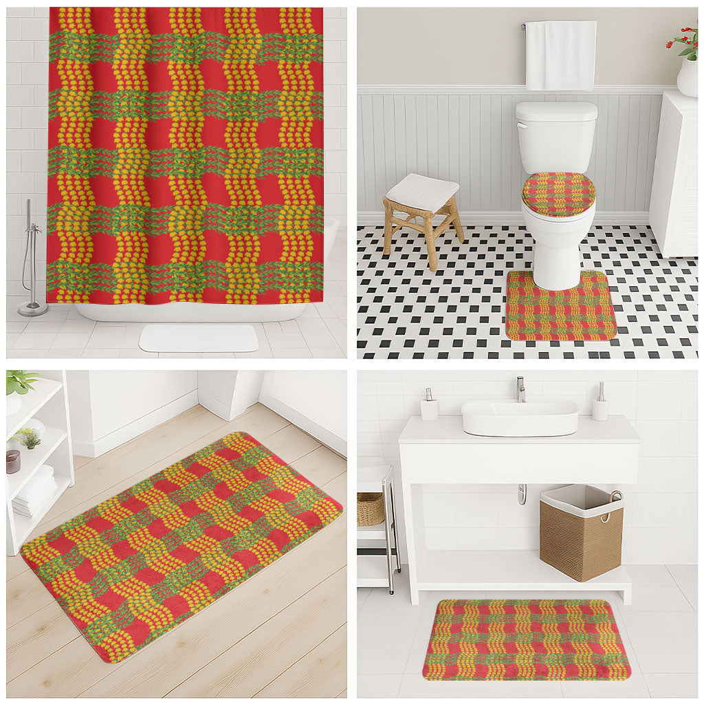 Aloha Hawaii Ilima Maile Lei Bathroom Set Palaka Inspired Hawaiian-plaid Red LT14 - Polynesian Pride
