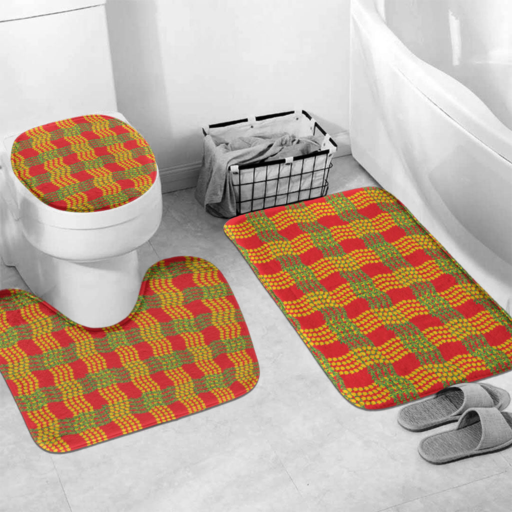 Aloha Hawaii Ilima Maile Lei Bathroom Set Palaka Inspired Hawaiian-plaid Red LT14 Mat Set Only (3 pcs) One Size Red - Polynesian Pride