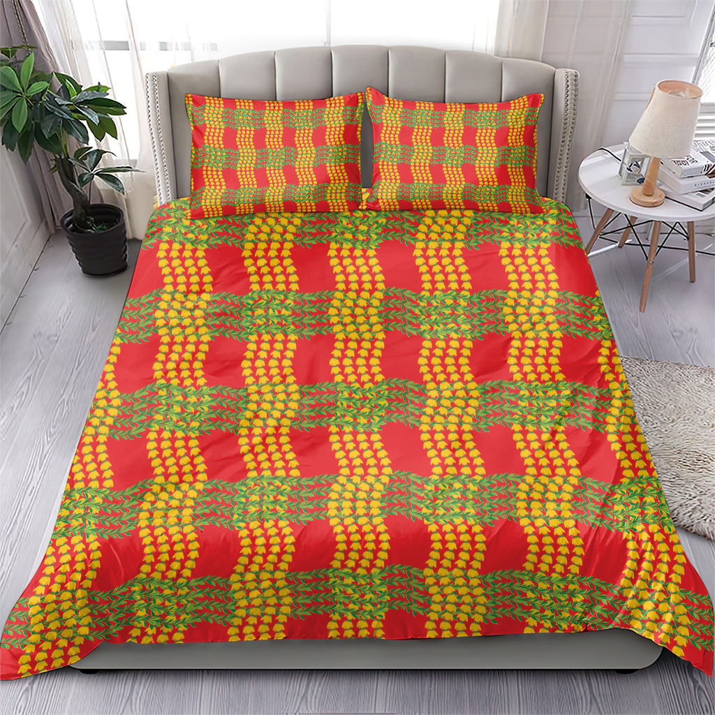 Aloha Hawaii Ilima Maile Lei Bedding Set Palaka Inspired Hawaiian-plaid Red LT14 - Polynesian Pride