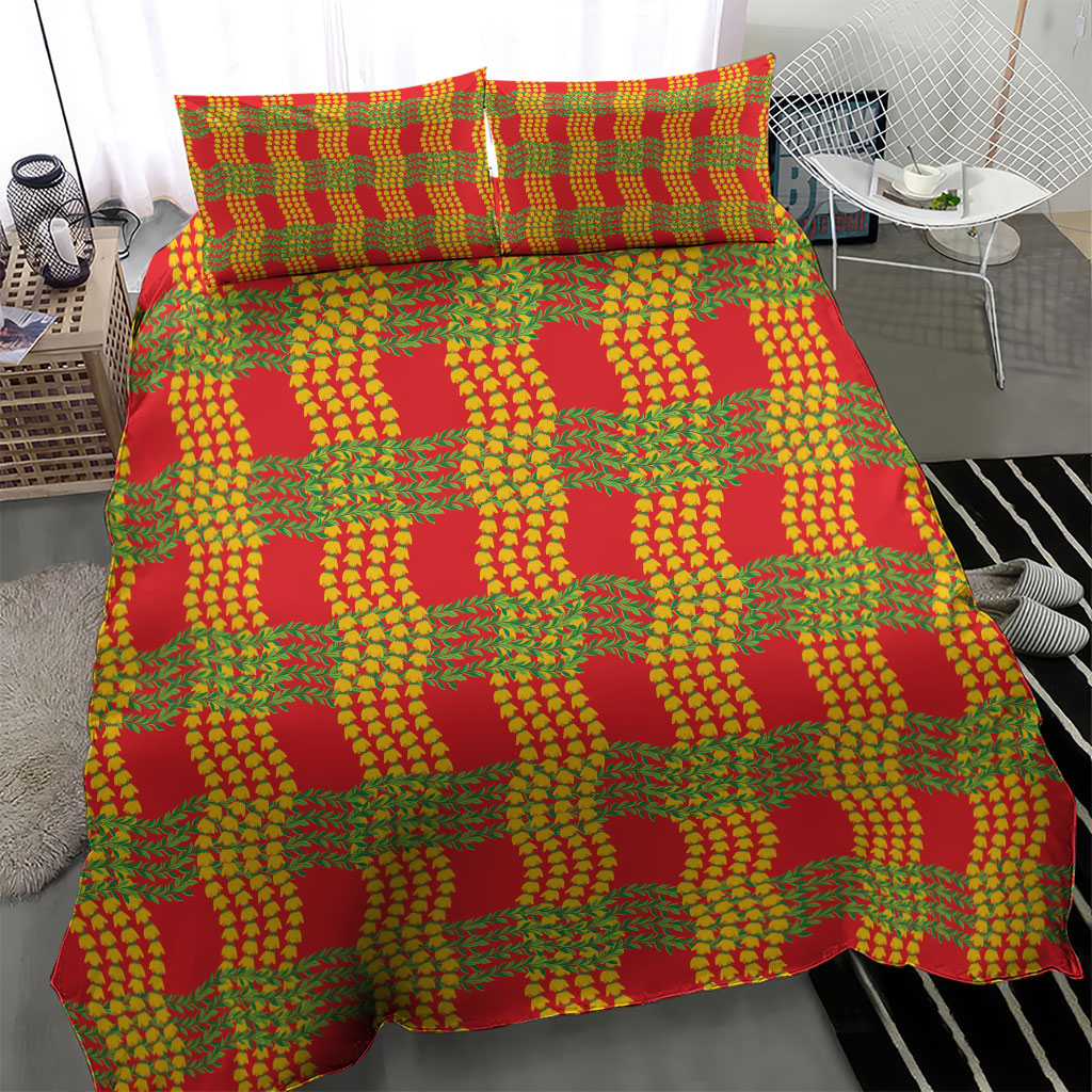Aloha Hawaii Ilima Maile Lei Bedding Set Palaka Inspired Hawaiian-plaid Red LT14 - Polynesian Pride