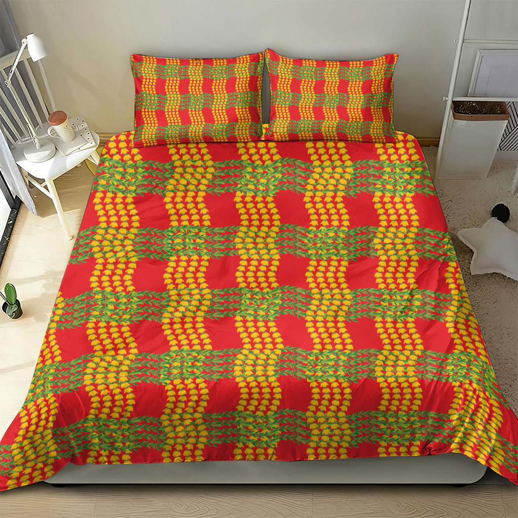 Aloha Hawaii Ilima Maile Lei Bedding Set Palaka Inspired Hawaiian-plaid Red LT14 - Polynesian Pride