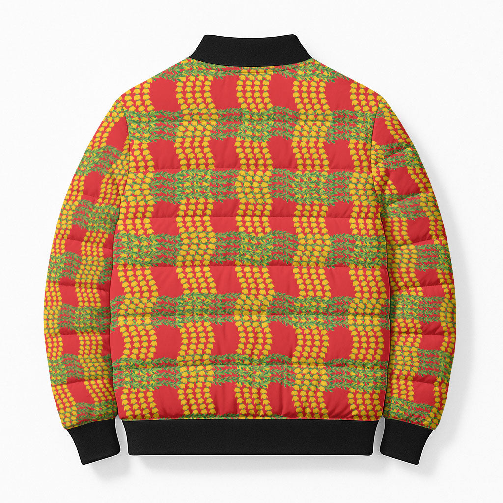 Aloha Hawaii Ilima Maile Lei Bomber Puffer Jacket Palaka Inspired Hawaiian-plaid Red LT14 - Polynesian Pride