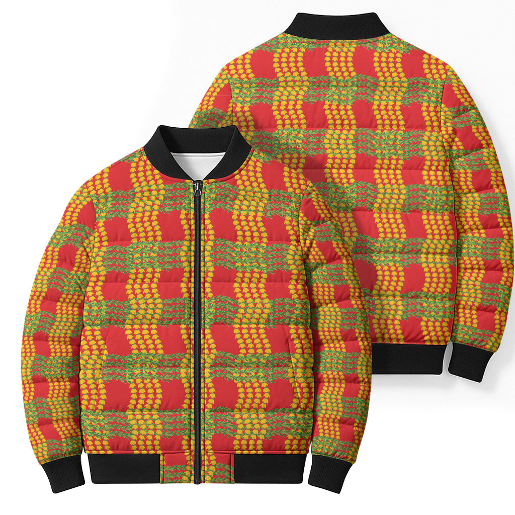 Aloha Hawaii Ilima Maile Lei Bomber Puffer Jacket Palaka Inspired Hawaiian-plaid Red LT14 - Polynesian Pride