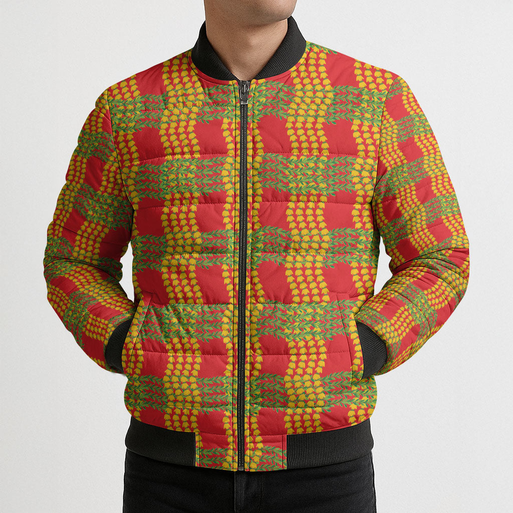 Aloha Hawaii Ilima Maile Lei Bomber Puffer Jacket Palaka Inspired Hawaiian-plaid Red LT14 - Polynesian Pride