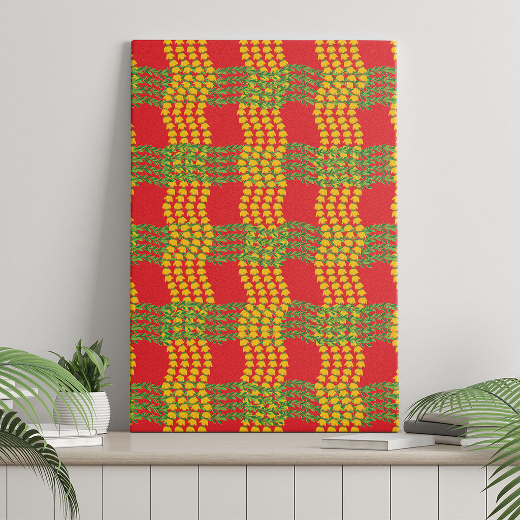 Aloha Hawaii Ilima Maile Lei Canvas Wall Art Palaka Inspired Hawaiian-plaid Red LT14 - Polynesian Pride