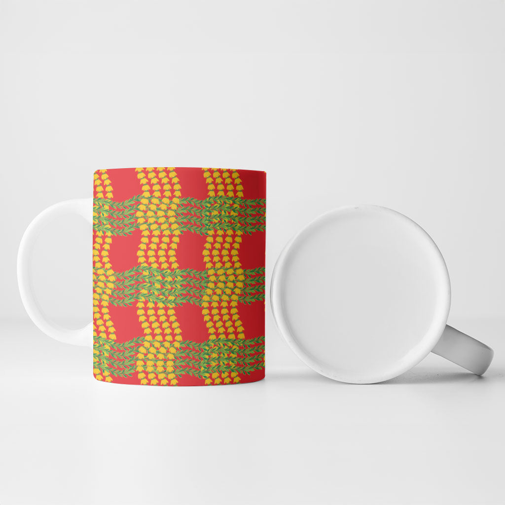 Aloha Hawaii Ilima Maile Lei Ceramic Mug Palaka Inspired Hawaiian-plaid Red LT14 - Polynesian Pride