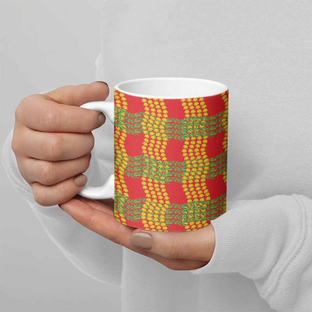 Aloha Hawaii Ilima Maile Lei Ceramic Mug Palaka Inspired Hawaiian-plaid Red LT14 - Polynesian Pride