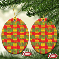 Aloha Hawaii Ilima Maile Lei Ceramic Ornament Palaka Inspired Hawaiian-plaid Red LT14 Oval Red - Polynesian Pride