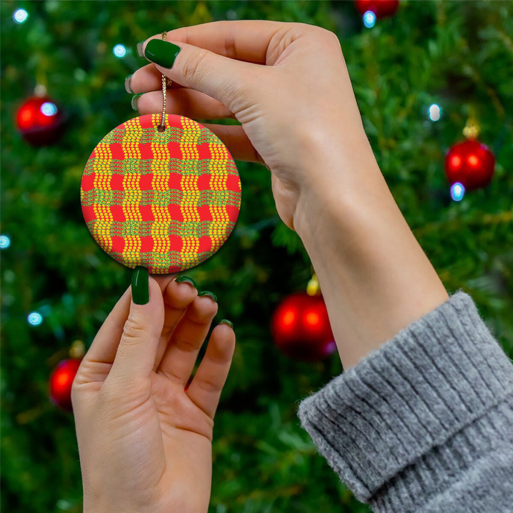 Aloha Hawaii Ilima Maile Lei Ceramic Ornament Palaka Inspired Hawaiian-plaid Red LT14 - Polynesian Pride