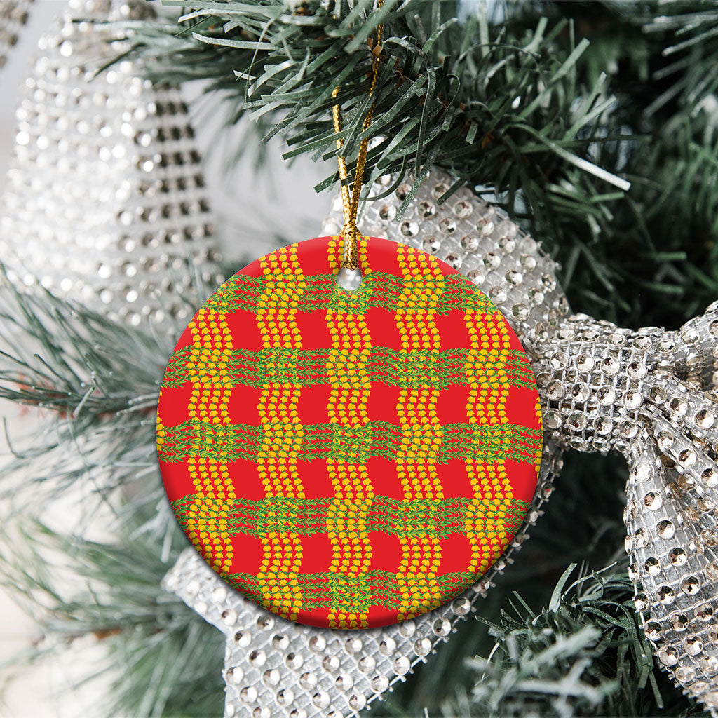 Aloha Hawaii Ilima Maile Lei Ceramic Ornament Palaka Inspired Hawaiian-plaid Red LT14 - Polynesian Pride