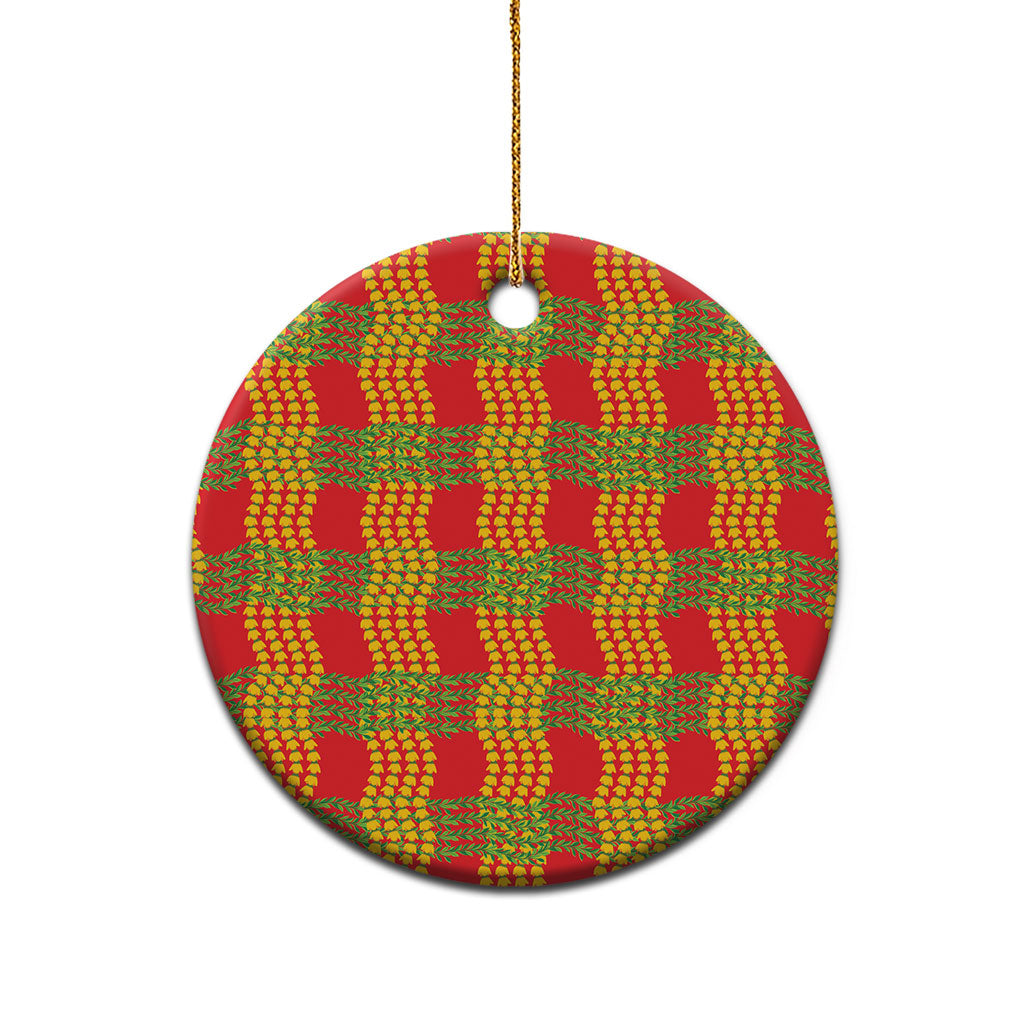 Aloha Hawaii Ilima Maile Lei Ceramic Ornament Palaka Inspired Hawaiian-plaid Red LT14 - Polynesian Pride