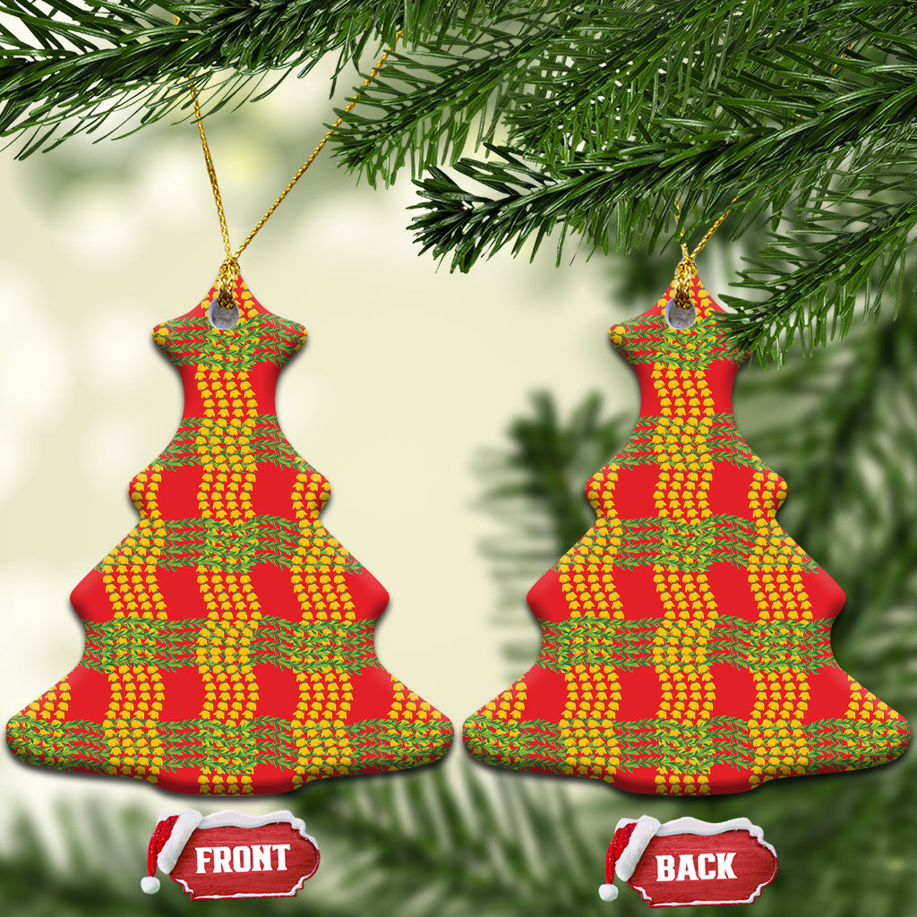 Aloha Hawaii Ilima Maile Lei Ceramic Ornament Palaka Inspired Hawaiian-plaid Red LT14 Christmas Tree Red - Polynesian Pride