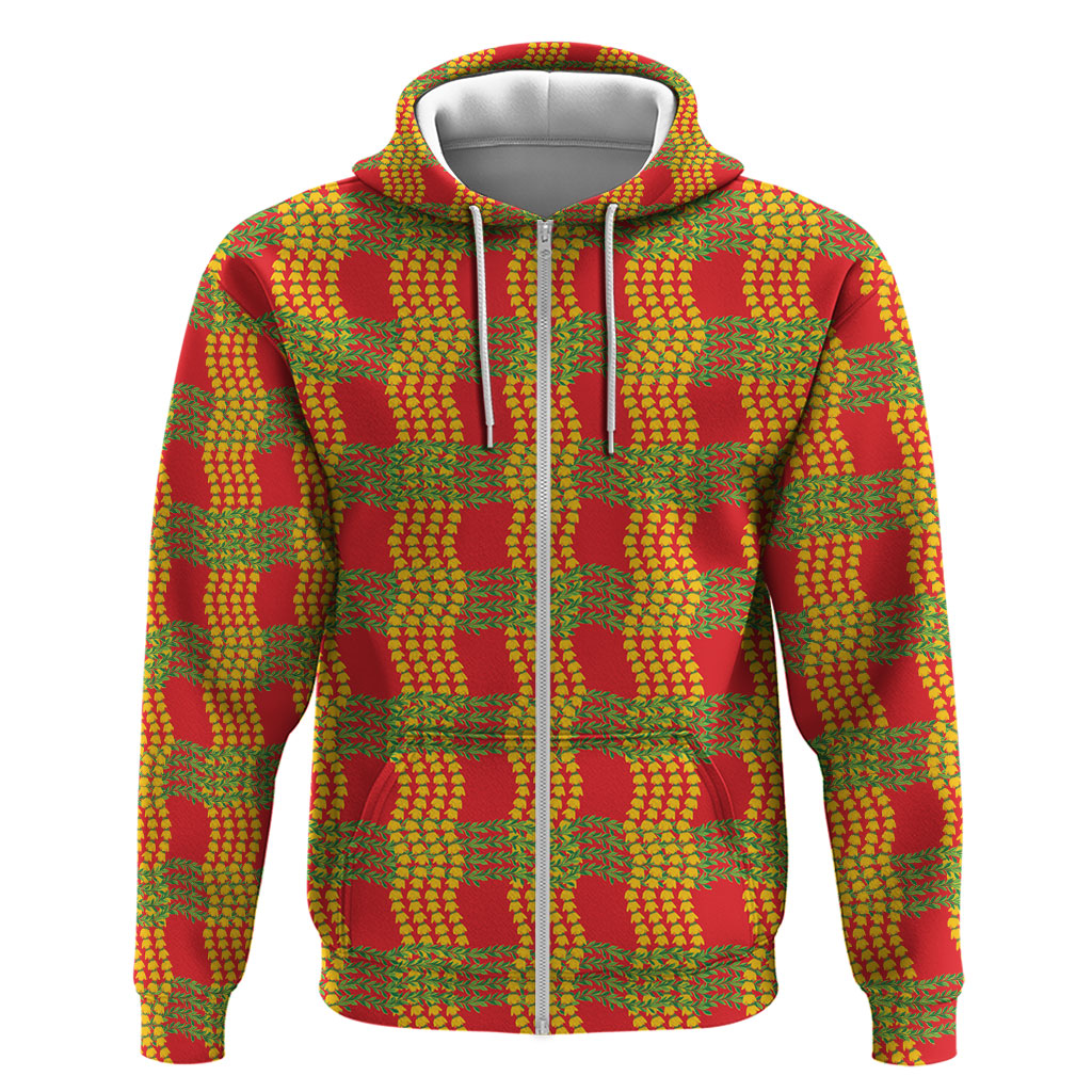 Aloha Hawaii Ilima Maile Lei Hoodie Palaka Inspired Hawaiian-plaid Red LT14 Zip Hoodie Red - Polynesian Pride