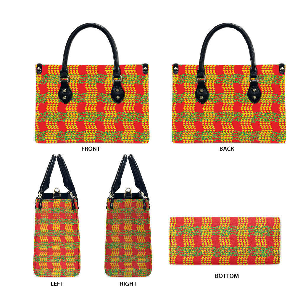 Aloha Hawaii Ilima Maile Lei Leather Bag Palaka Inspired Hawaiian-plaid Red LT14 - Polynesian Pride