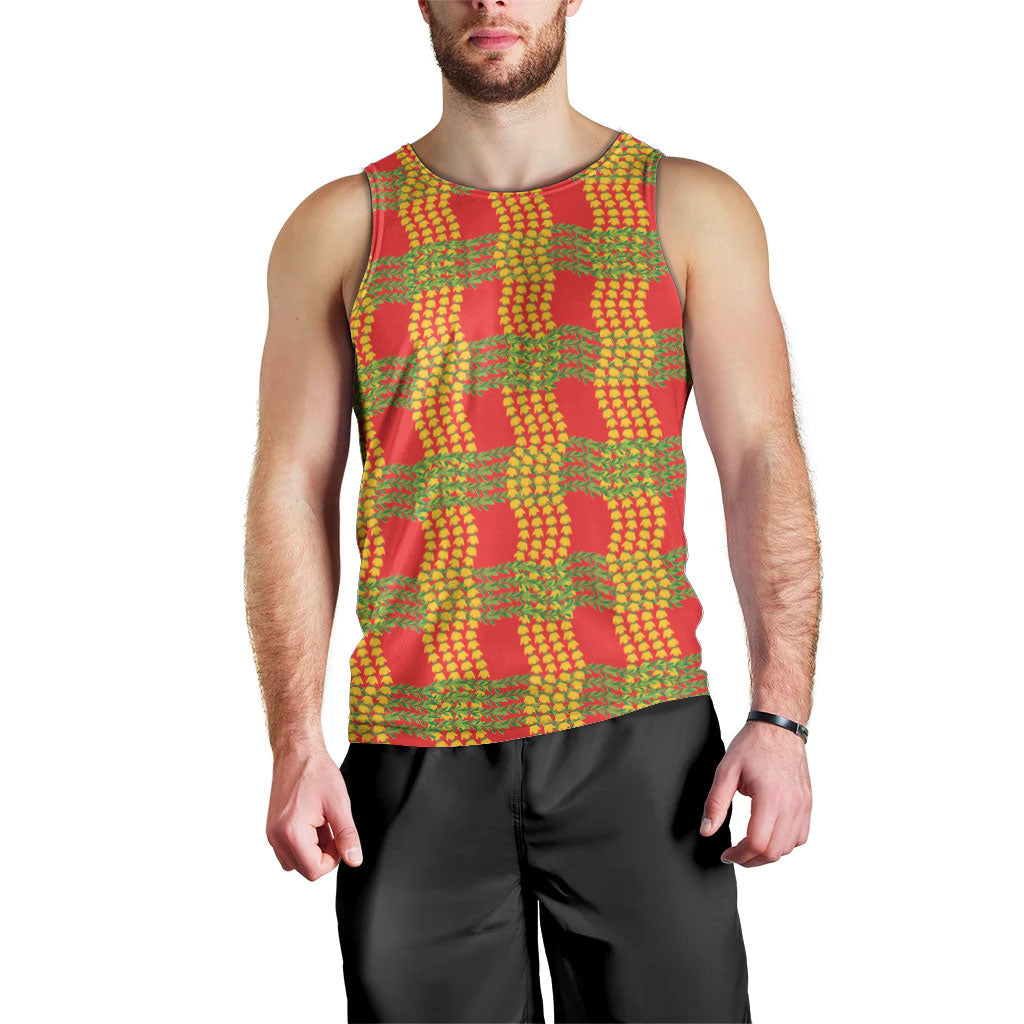 Aloha Hawaii Ilima Maile Lei Men Tank Top Palaka Inspired Hawaiian-plaid Red LT14 - Polynesian Pride