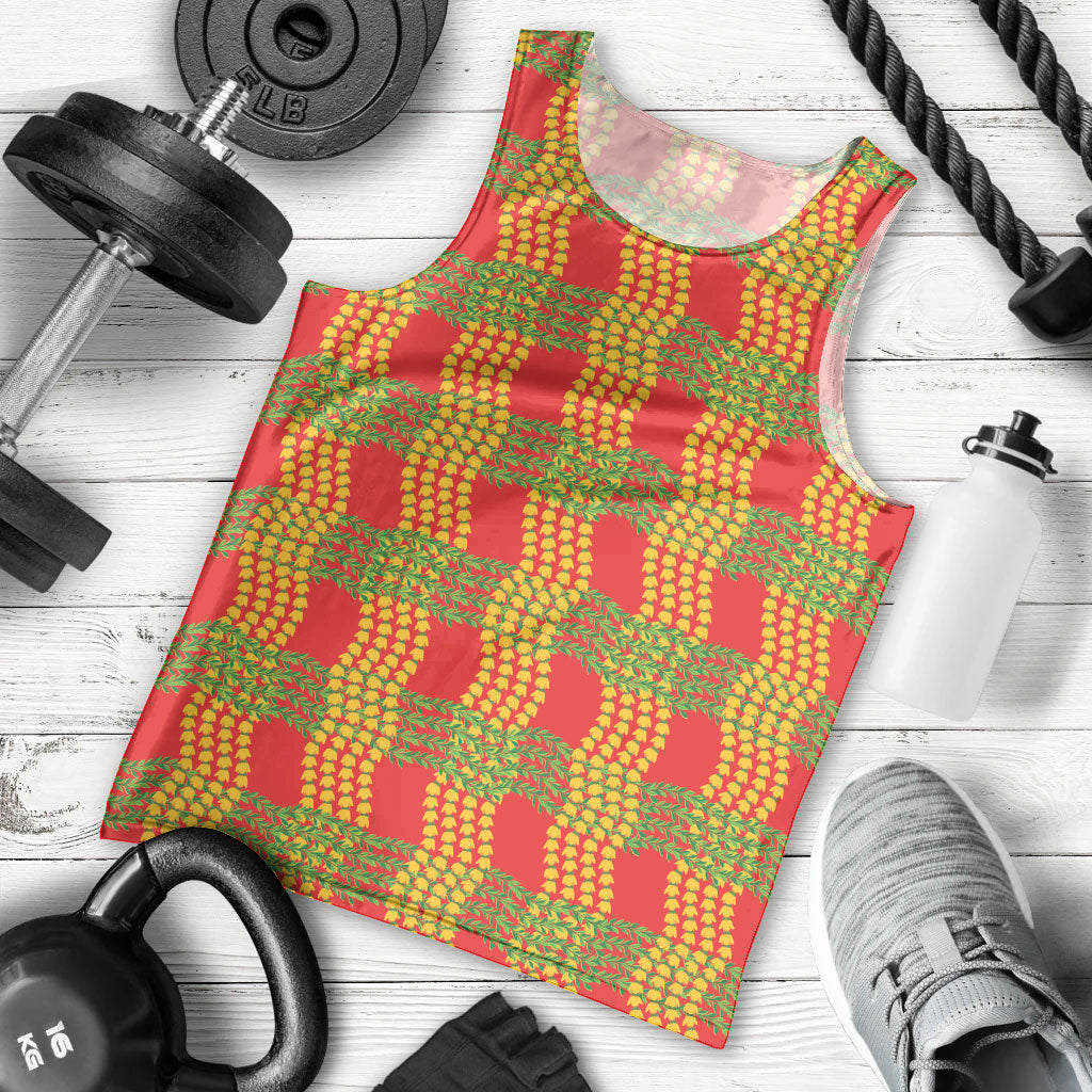 Aloha Hawaii Ilima Maile Lei Men Tank Top Palaka Inspired Hawaiian-plaid Red LT14 - Polynesian Pride