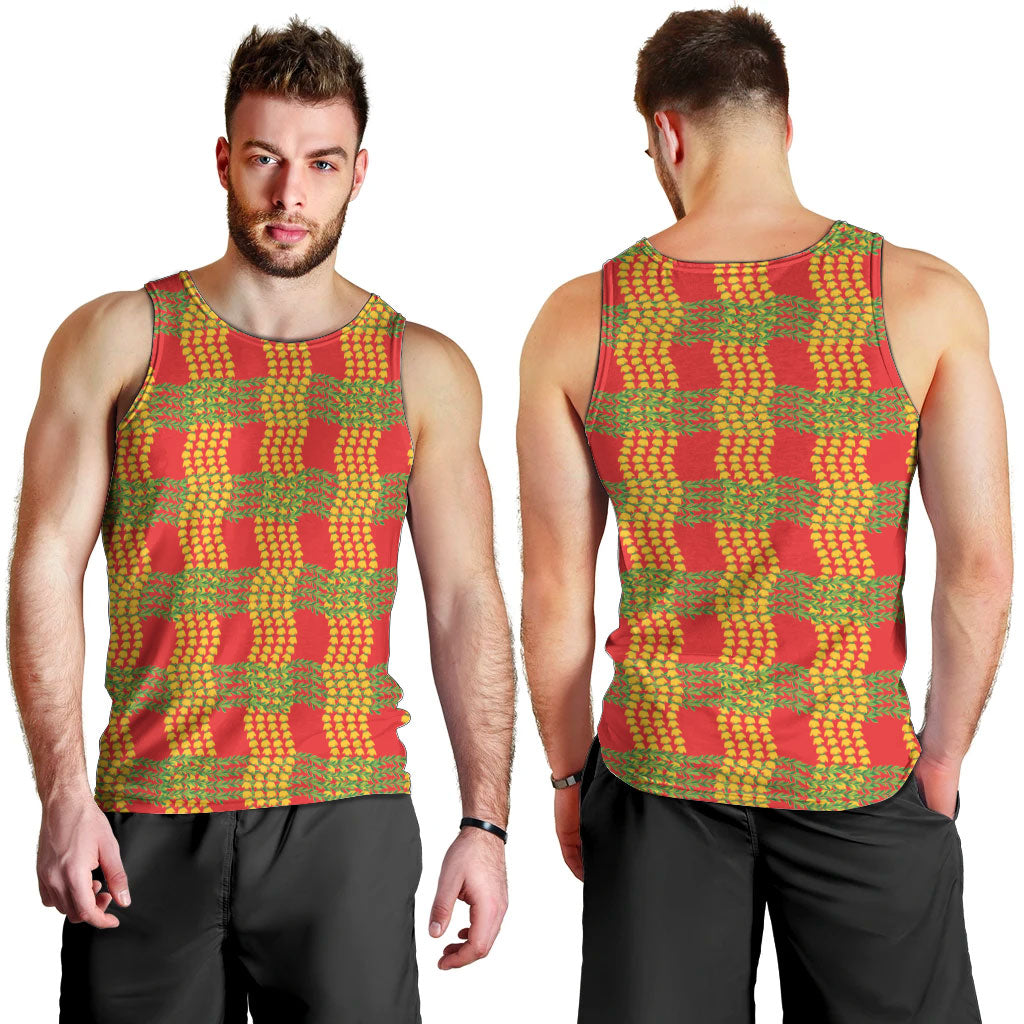Aloha Hawaii Ilima Maile Lei Men Tank Top Palaka Inspired Hawaiian-plaid Red LT14 - Polynesian Pride
