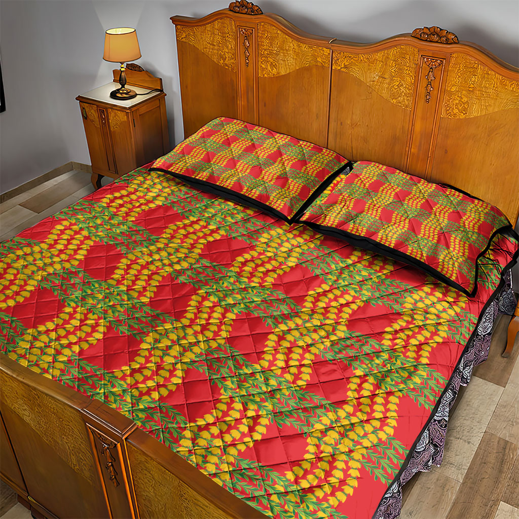 Aloha Hawaii Ilima Maile Lei Quilt Bed Set Palaka Inspired Hawaiian-plaid Red LT14 - Polynesian Pride