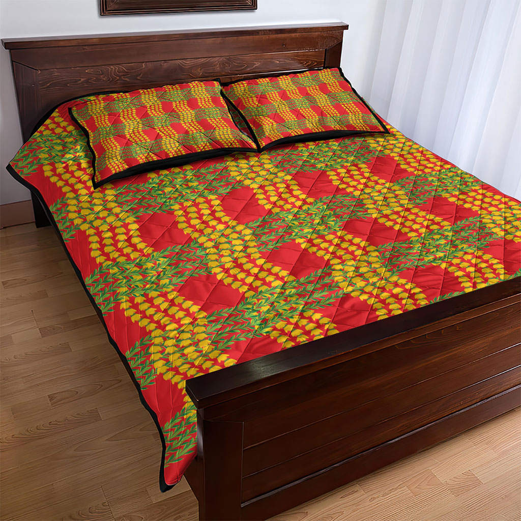 Aloha Hawaii Ilima Maile Lei Quilt Bed Set Palaka Inspired Hawaiian-plaid Red LT14 - Polynesian Pride