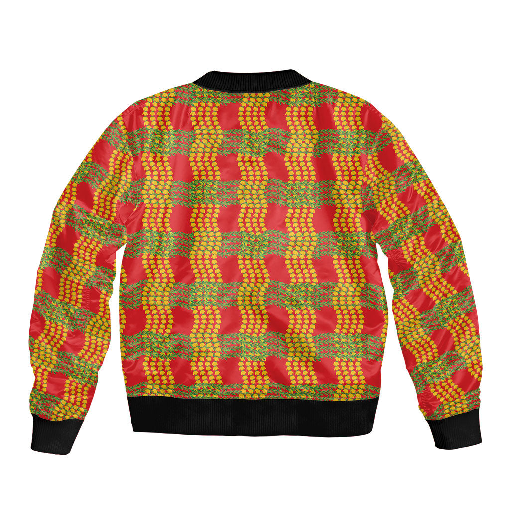 Aloha Hawaii Ilima Maile Lei Sleeve Zip Bomber Jacket Palaka Inspired Hawaiian-plaid Red LT14 - Polynesian Pride
