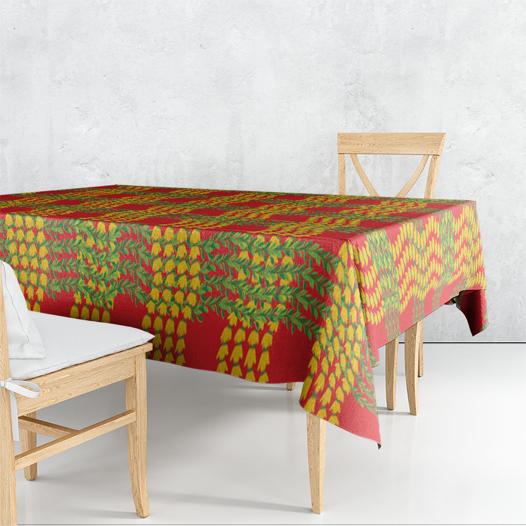 Aloha Hawaii Ilima Maile Lei Tablecloth Palaka Inspired Hawaiian-plaid Red LT14 - Polynesian Pride