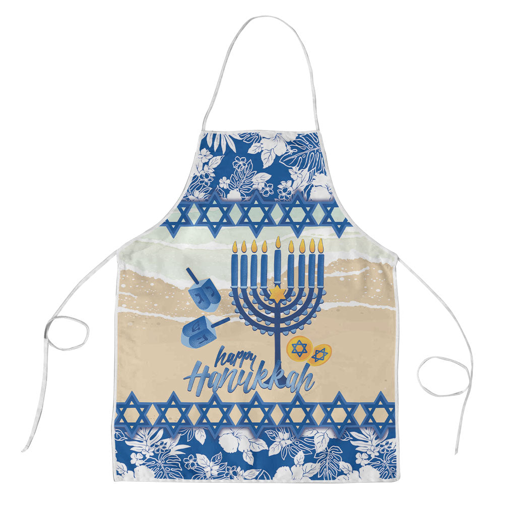 Chanukah Jewish Hawaii Apron Festival of Lights Hanukkah Menorah Tropical Flowers LT14 Blue - Polynesian Pride