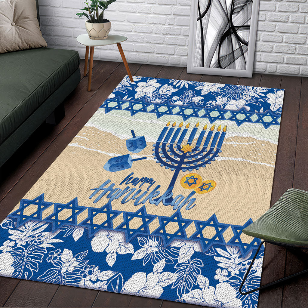 Chanukah Jewish Hawaii Area Rug Festival of Lights Hanukkah Menorah Tropical Flowers LT14 Blue - Polynesian Pride
