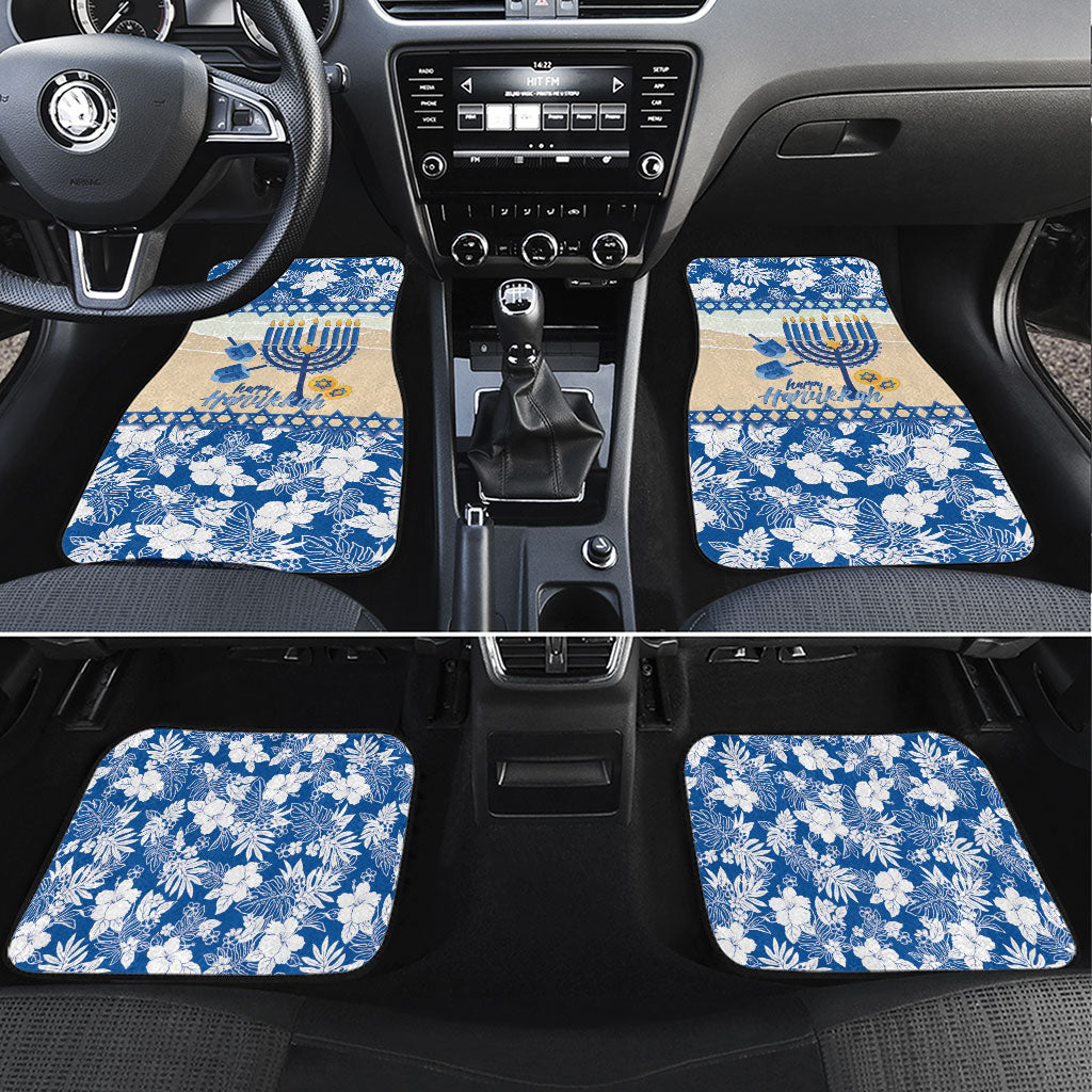 Chanukah Jewish Hawaii Car Mats Festival of Lights Hanukkah Menorah Tropical Flowers LT14 Set 4pcs Blue - Polynesian Pride