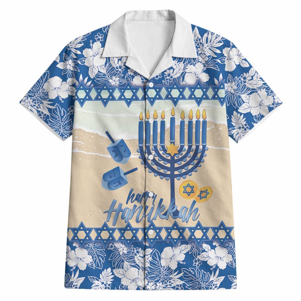 Chanukah Jewish Hawaii Hawaiian Shirt Festival of Lights Hanukkah Menorah Tropical Flowers LT14 Blue - Polynesian Pride