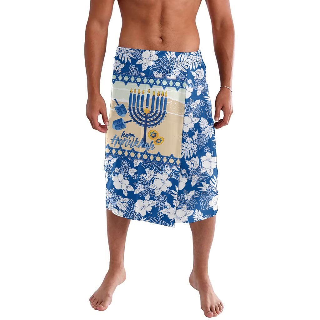 Chanukah Jewish Hawaii Lavalava Festival of Lights Hanukkah Menorah Tropical Flowers LT14 Blue - Polynesian Pride