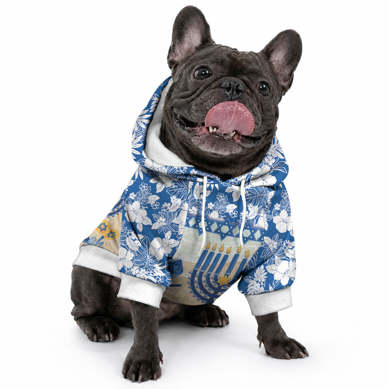 Chanukah Jewish Hawaii Pet Hoodie Festival of Lights Hanukkah Menorah Tropical Flowers LT14 - Polynesian Pride