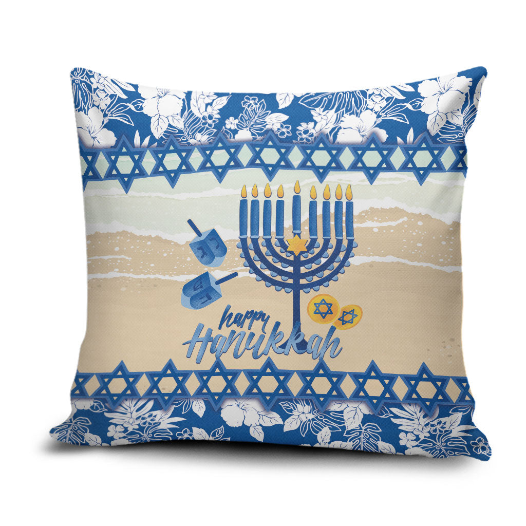Chanukah Jewish Hawaii Pillow Cover Festival of Lights Hanukkah Menorah Tropical Flowers LT14 Blue - Polynesian Pride