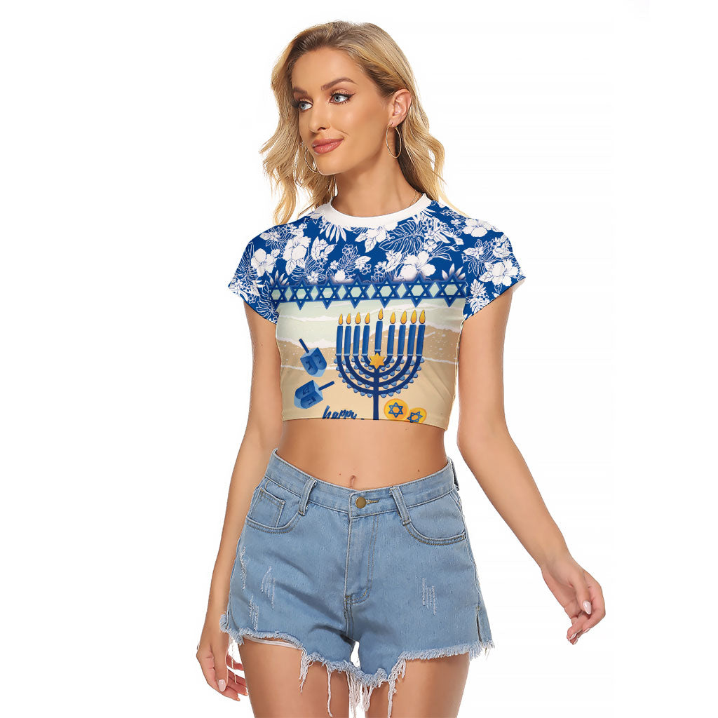 Chanukah Jewish Hawaii Raglan Cropped T Shirt Festival of Lights Hanukkah Menorah Tropical Flowers