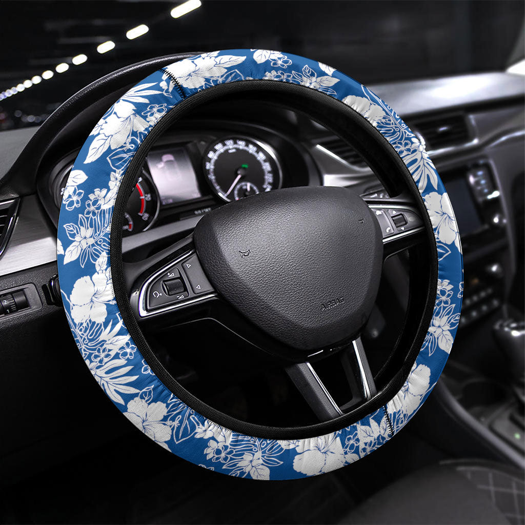 Chanukah Jewish Hawaii Steering Wheel Cover Festival of Lights Hanukkah Menorah Tropical Flowers LT14 Universal Fit Blue - Polynesian Pride